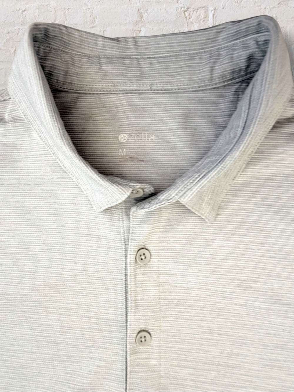 Zella Men’s M Performance Polo short sleeve- Light Gray Sage Micro Stripe - Picture 4 of 10
